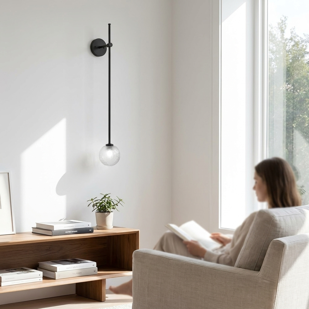 1-Light Glass Bubble Globe Slim Wall Light