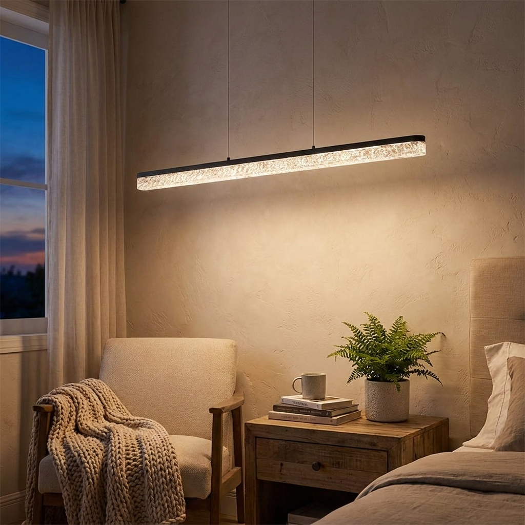 1 Light 47.24-In Island Light Dimmable Black Linear Pendant 