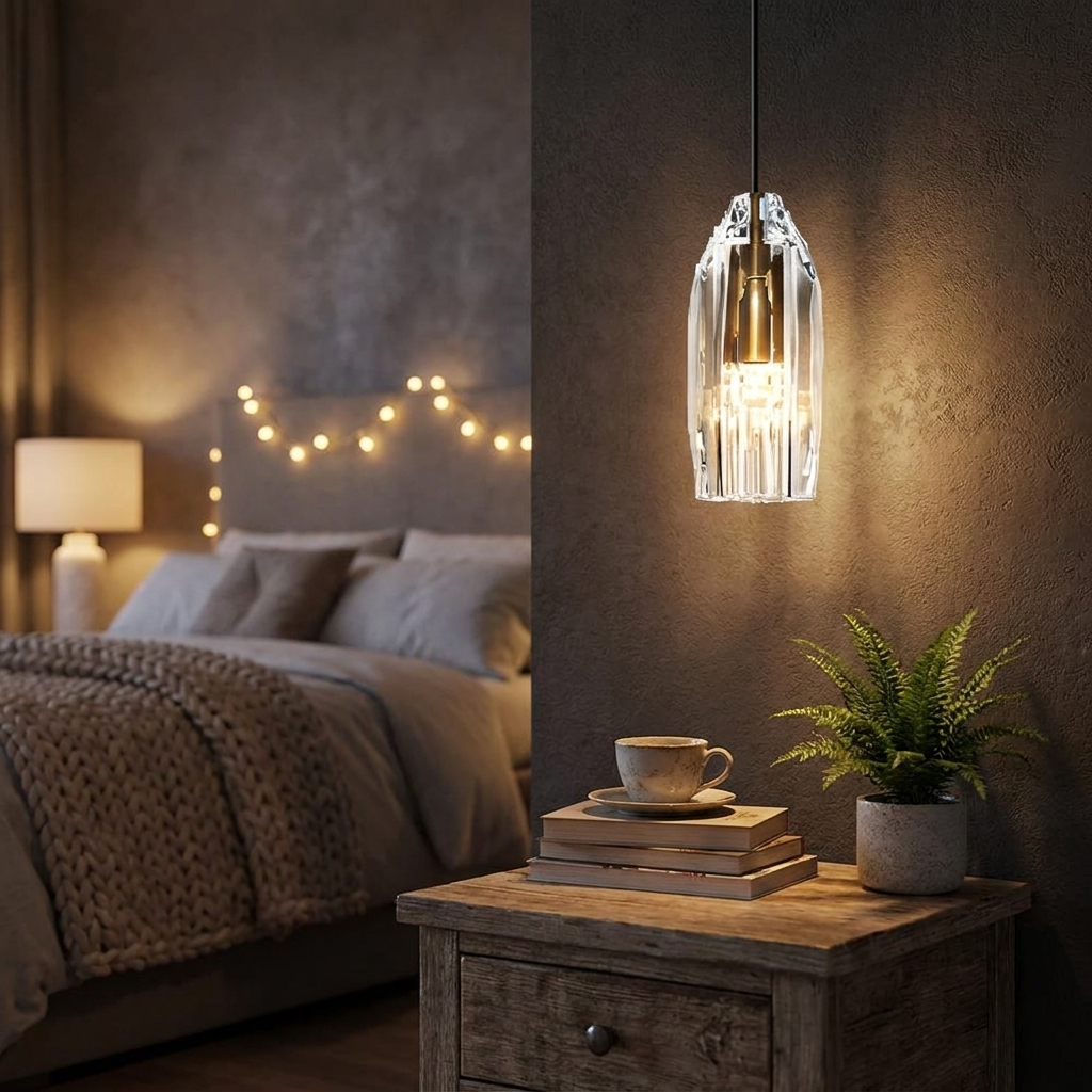 1-Light Clear Single Geometric Pendant with Crystal Accents