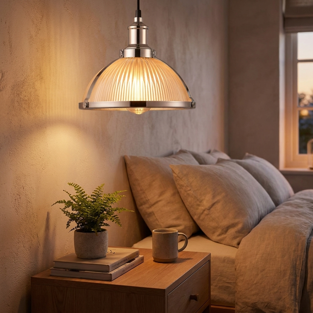 1-Light Striped Glass Shade Tungsten Wire 40W Pendant Lights