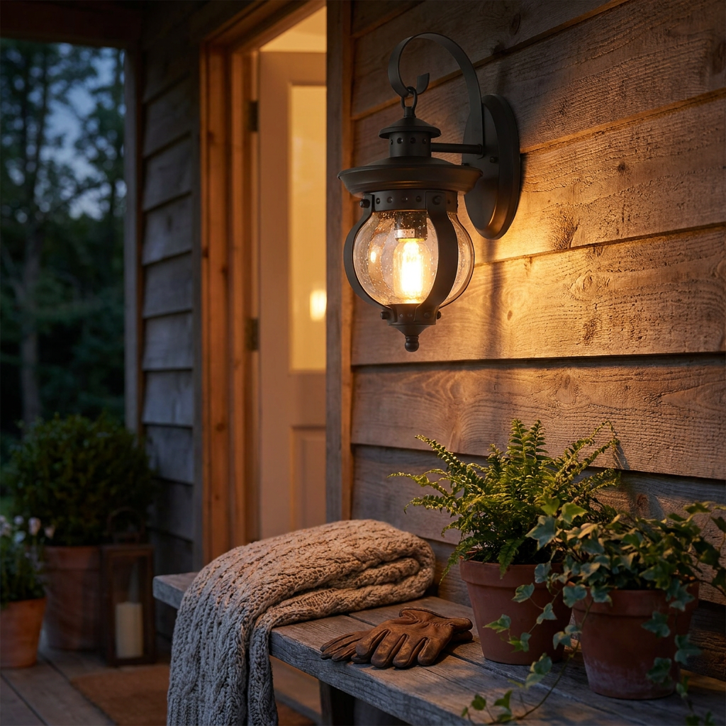 1-Light Seeded Glass Globe LED Outdoor Wall Lantern with Cur
