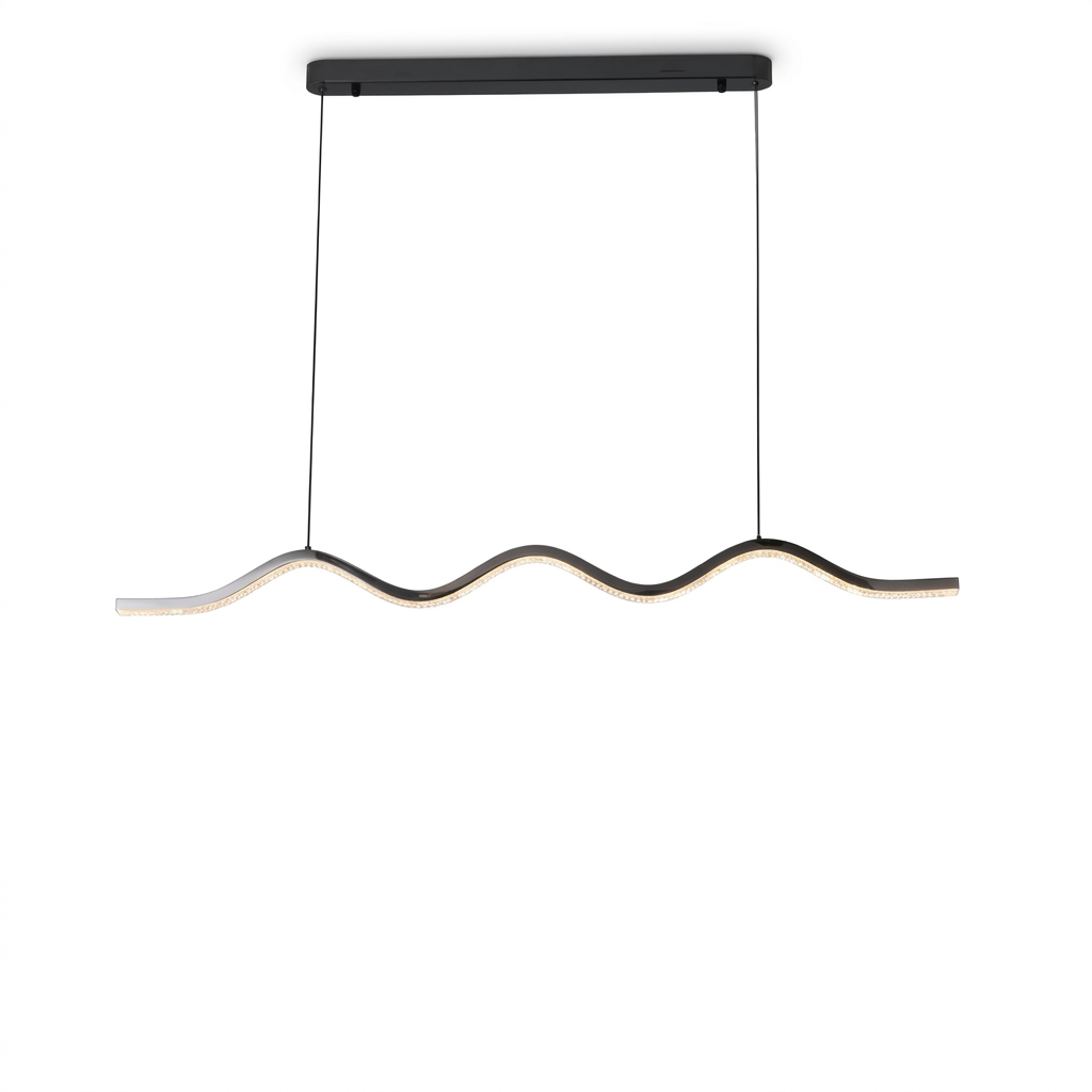 1-Light Black Wave Linear LED Pendant Light - white bg