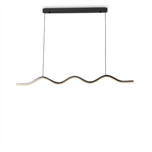 1-Light Black Wave Linear LED Pendant Light - white bg