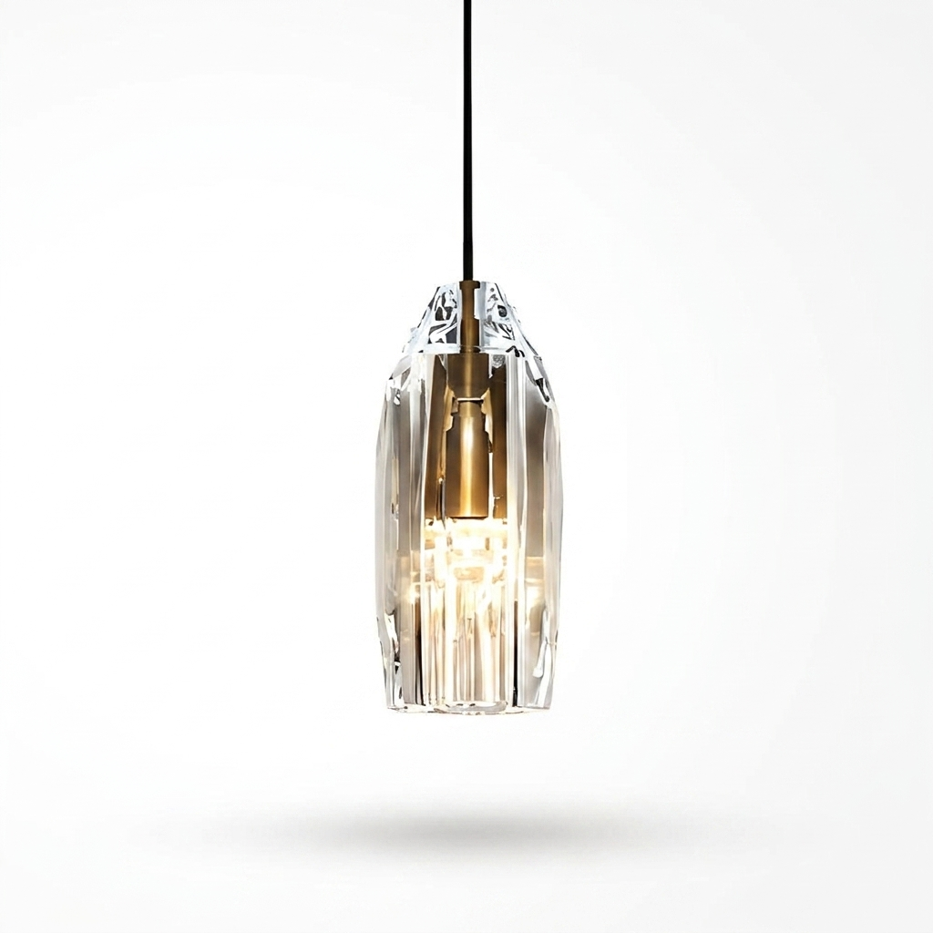 1-Light Clear Single Geometric Pendant with Crystal Accents - white bg