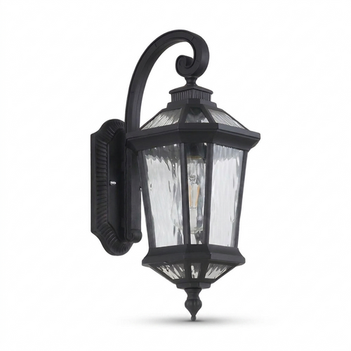 1-Light Black Clear Water Glass Outdoor Wall Light Lantern W - white bg