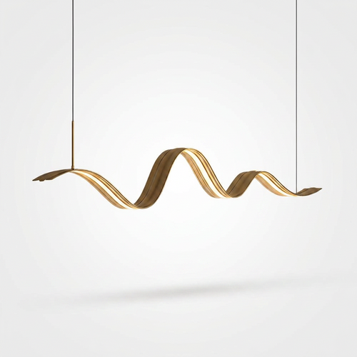 1-Light Linear LED Brass Elegant Flow Wave Pendant Light for - white bg