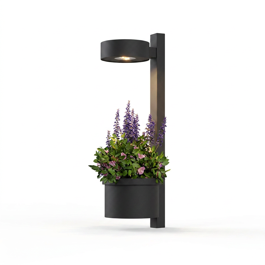 1-Light Solar Wall Mounted Plant Stand Outdoor Wall Light wi - white bg