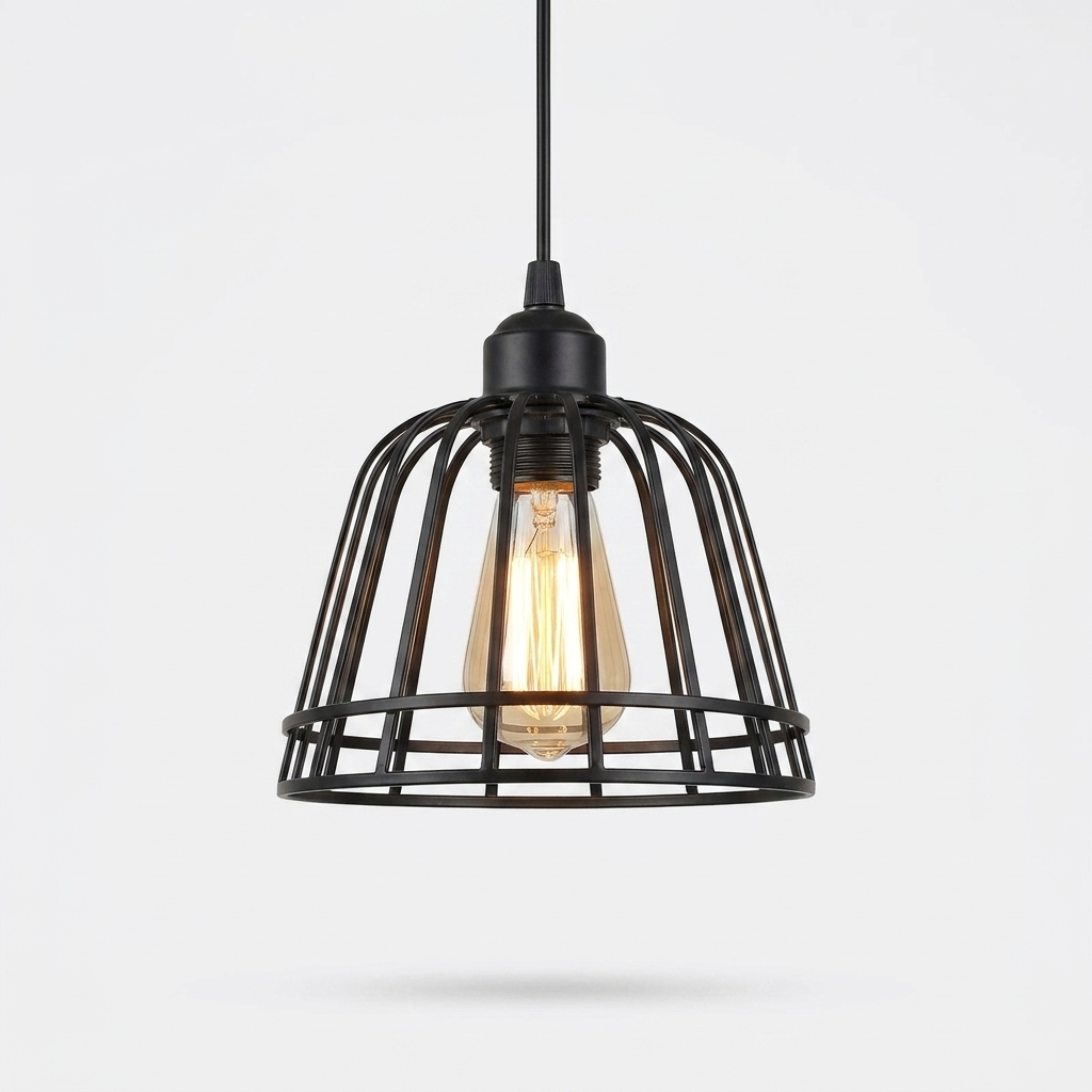 1/3 Lights Black Small Iron Cage LED Industrial Style Retro  - white bg