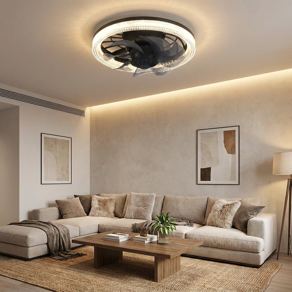 12.2 in. Low Profile 7 Blades LED Flush Mount Ceiling Fan — lifestyle 3