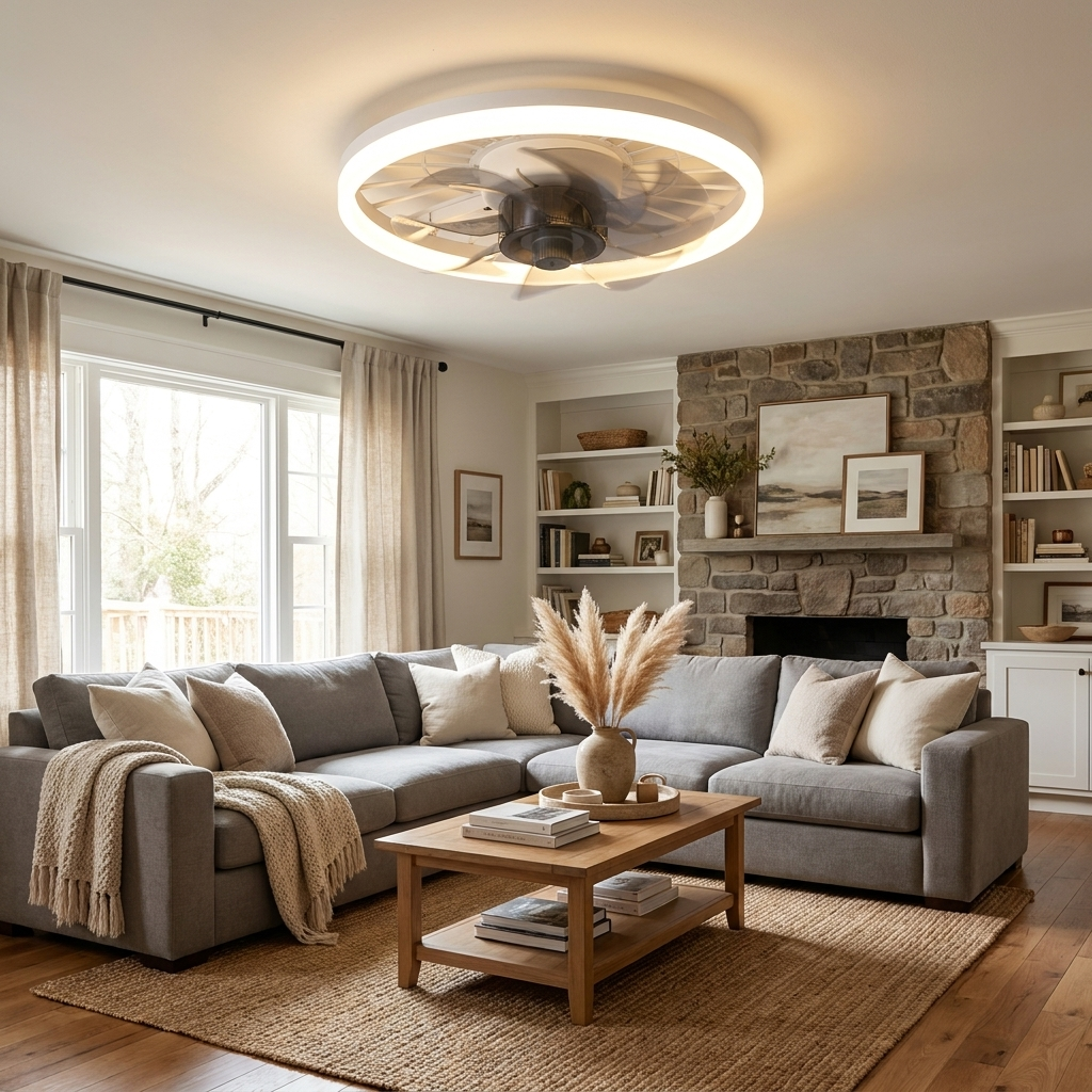 12.2 in. Low Profile 7 Blades LED Flush Mount Ceiling Fan — lifestyle 4
