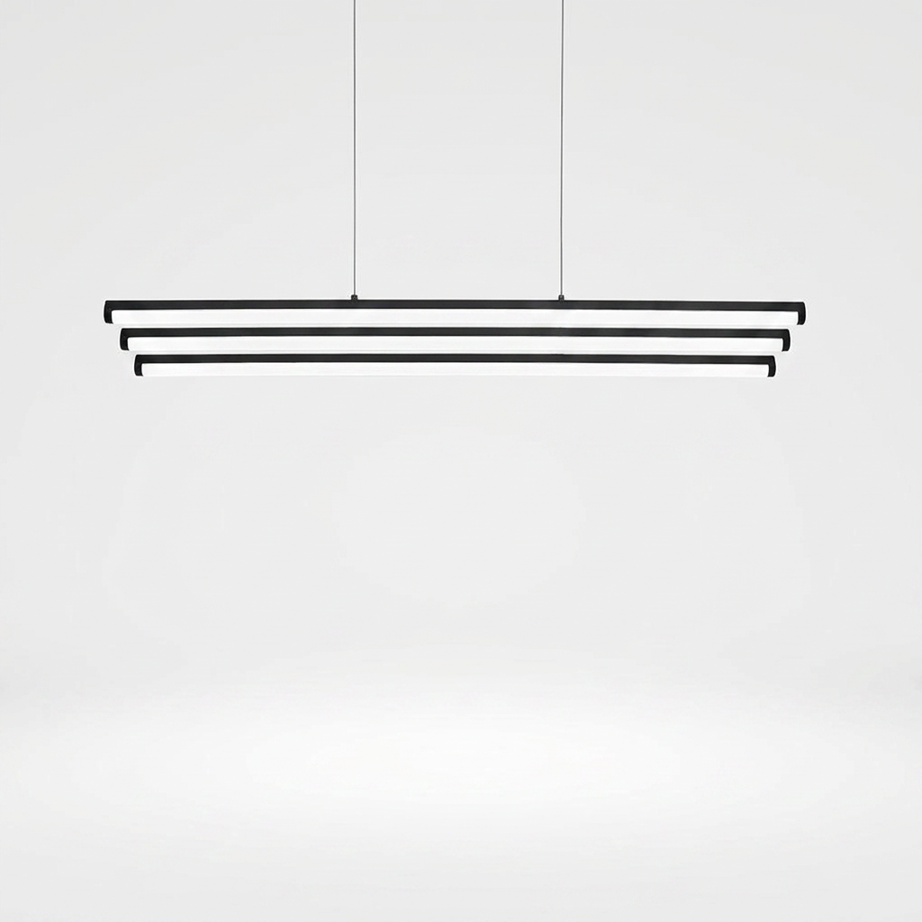 16'' Rectangular Long Matt Black Pendant Light Adjustable Warm White Ceiling Lights — white background
