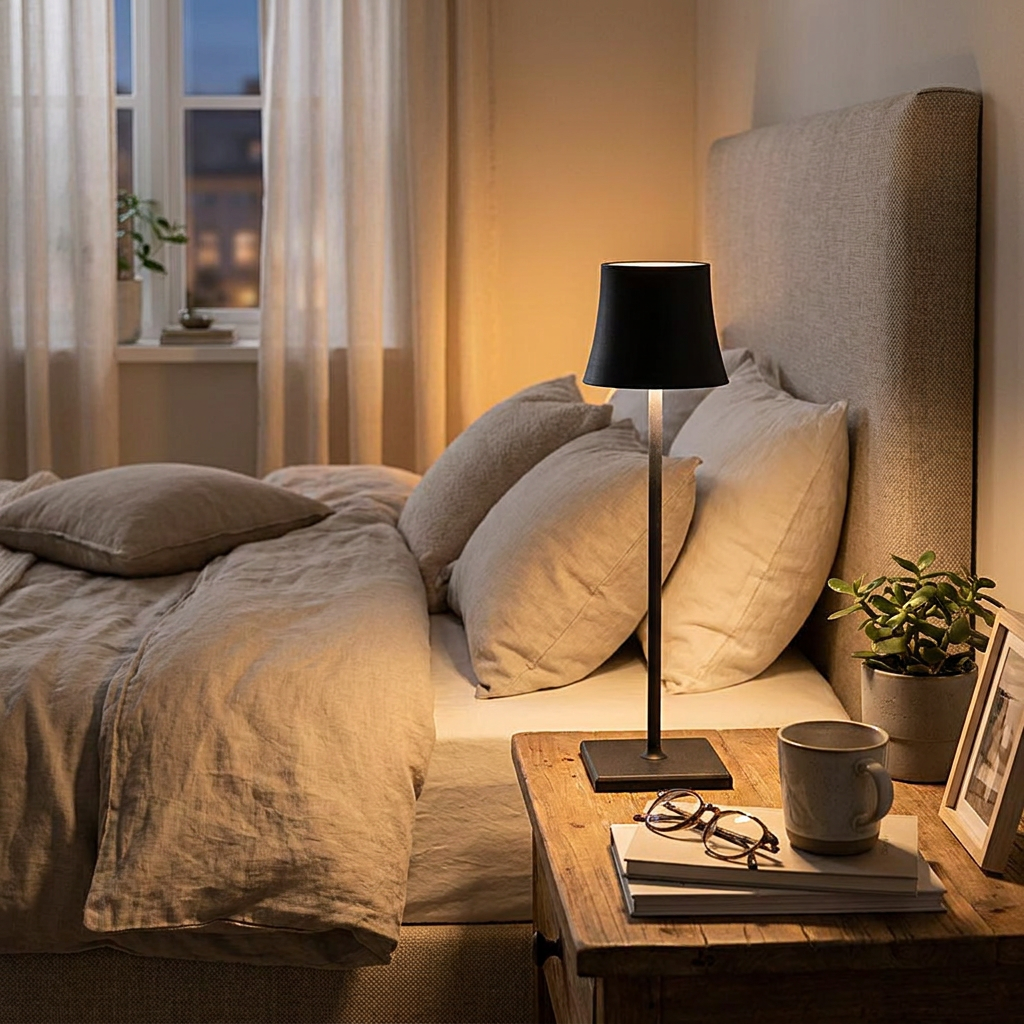 15 Inch Cordless Modern Cool Hue Metal Table Lamp Black/White — lifestyle 1
