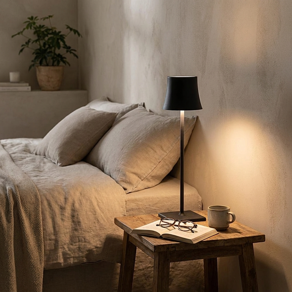 15 Inch Cordless Modern Cool Hue Metal Table Lamp Black/White — lifestyle 2