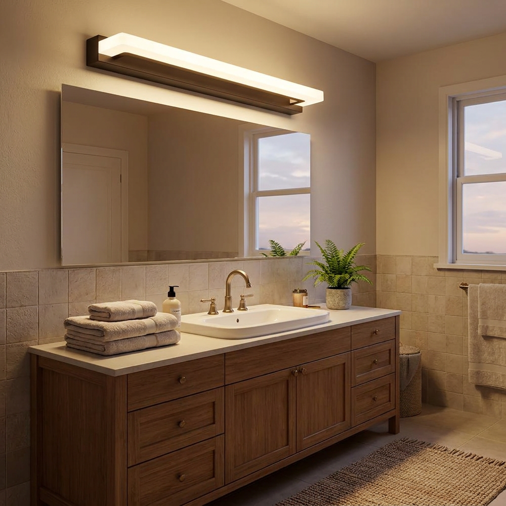 15.74'' Linear LED Vanity Light Black Bathroom Fixture with Mesh Light Filter — lifestyle 2