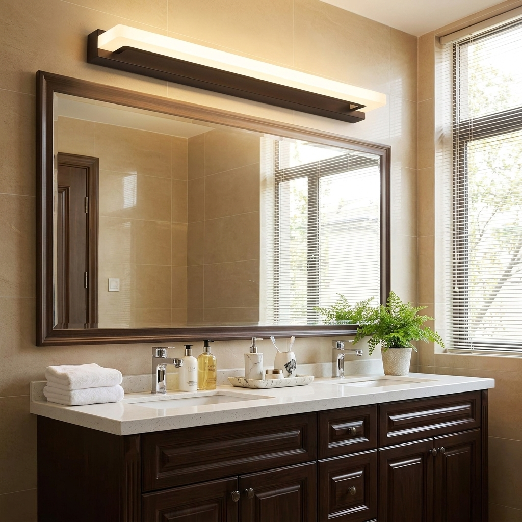 15.74'' Linear LED Vanity Light Black Bathroom Fixture with Mesh Light Filter — lifestyle 3