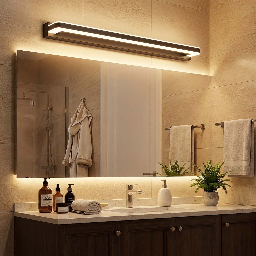 15.74'' Linear LED Vanity Light Black Bathroom Fixture with Mesh Light Filter — lifestyle 4
