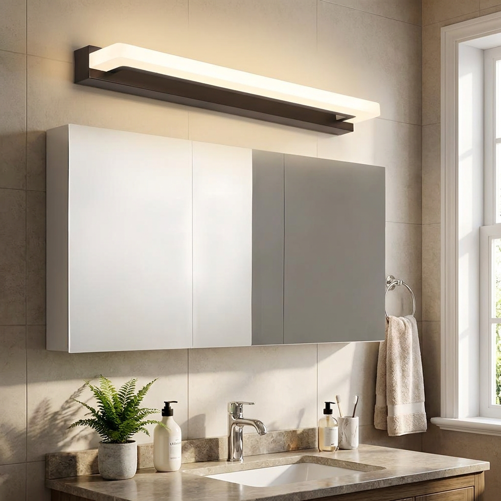 15.74'' Linear LED Vanity Light Black Bathroom Fixture with Mesh Light Filter — lifestyle 1