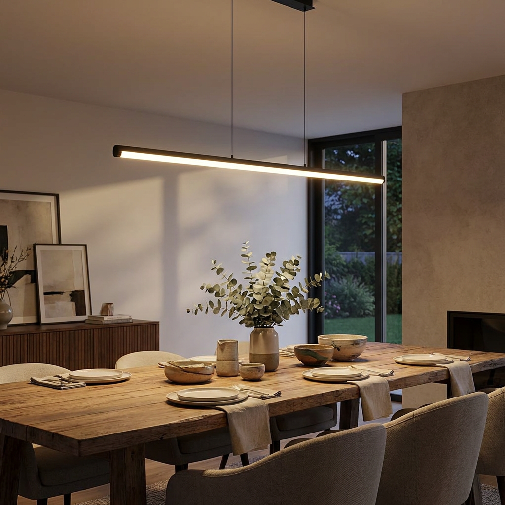 16'' Rectangular Long Matt Black Pendant Light Adjustable Warm White Ceiling Lights — lifestyle 2