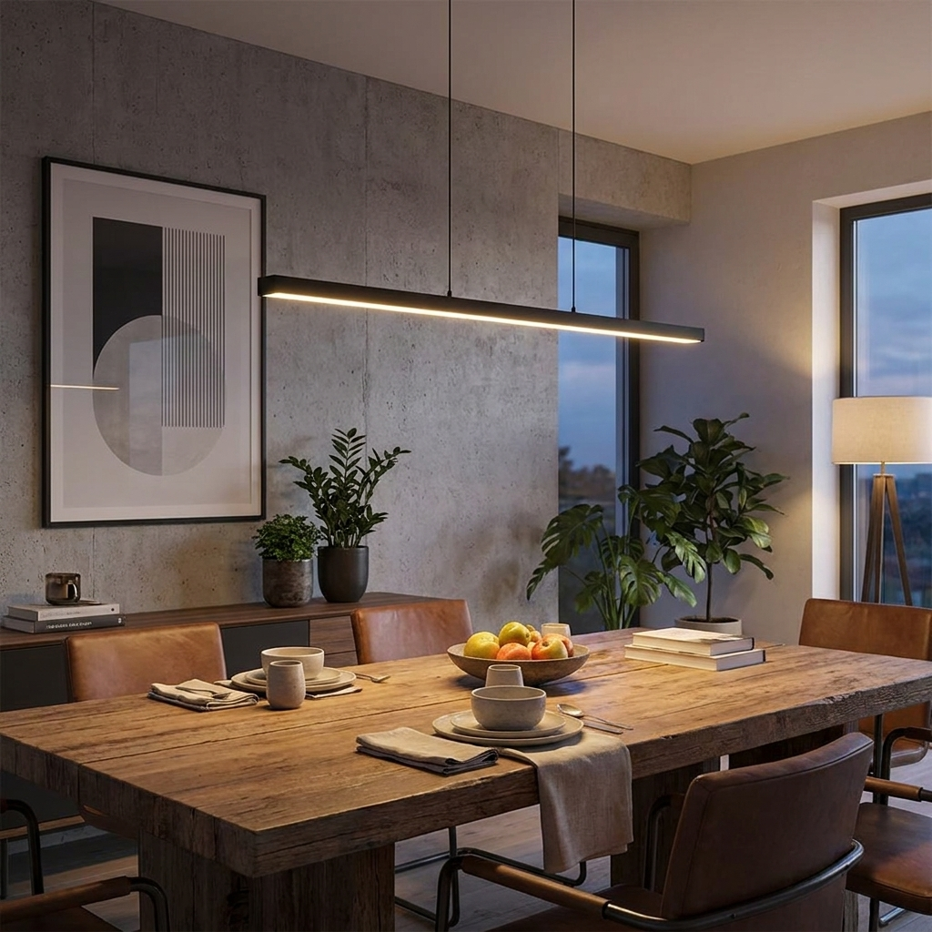 16'' Rectangular Long Matt Black Pendant Light Adjustable Warm White Ceiling Lights — lifestyle 3