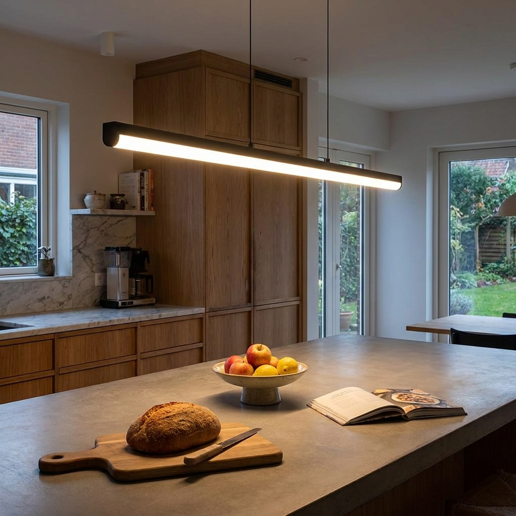 16'' Rectangular Long Matt Black Pendant Light Adjustable Warm White Ceiling Lights — lifestyle 4