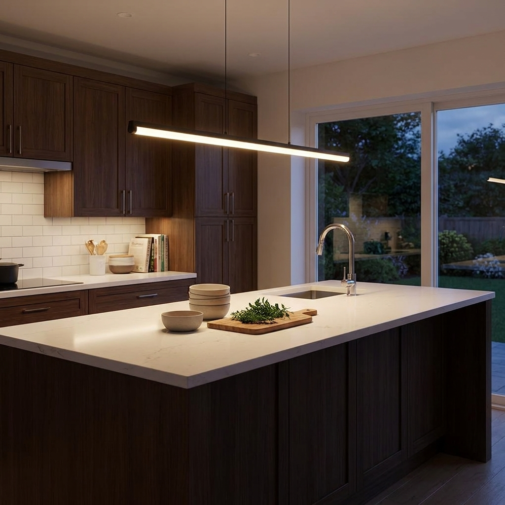 16'' Rectangular Long Matt Black Pendant Light Adjustable Warm White Ceiling Lights — lifestyle 1