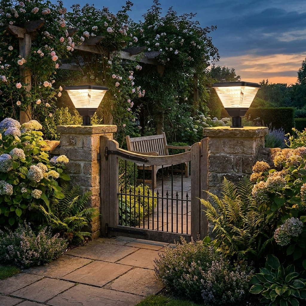 17.9-Inch Black Square Solar LED Pier Mount Post Light — lifestyle 4