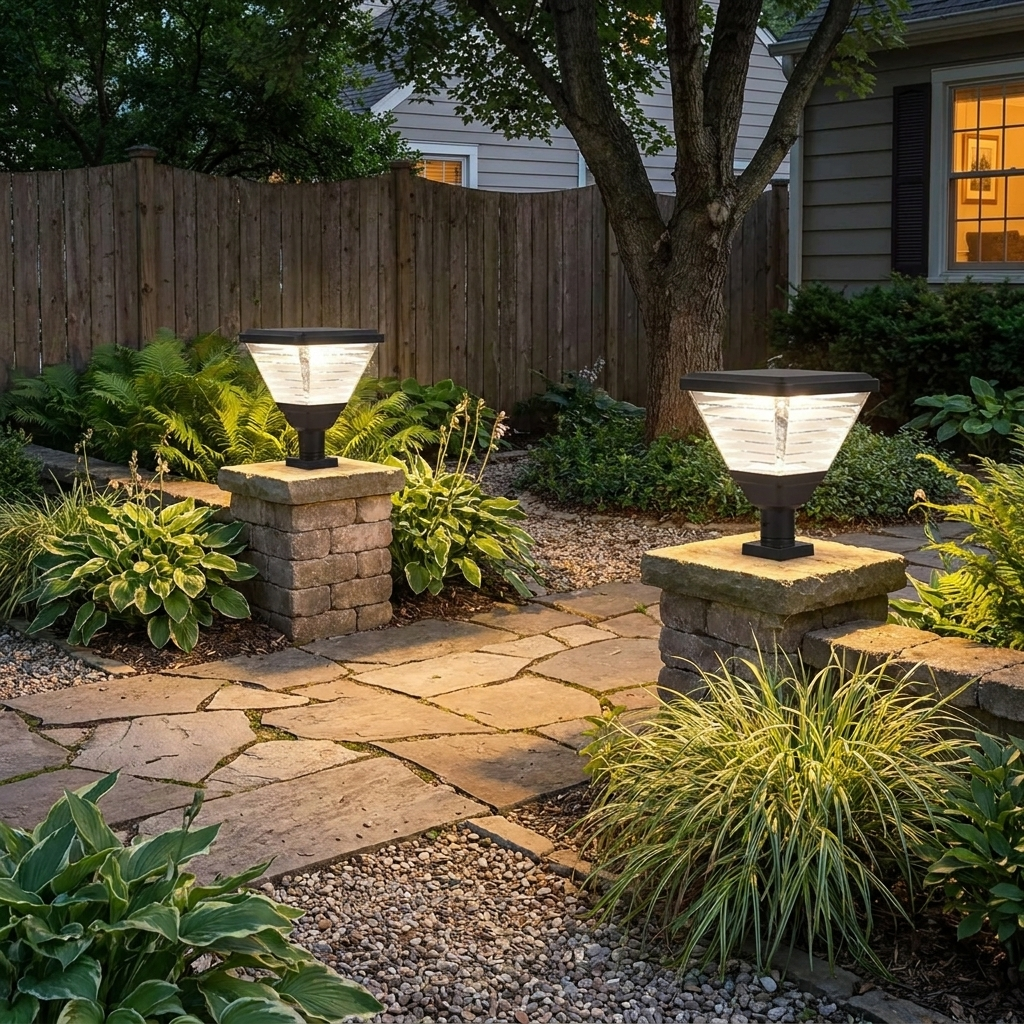 17.9-Inch Black Square Solar LED Pier Mount Post Light — lifestyle 3