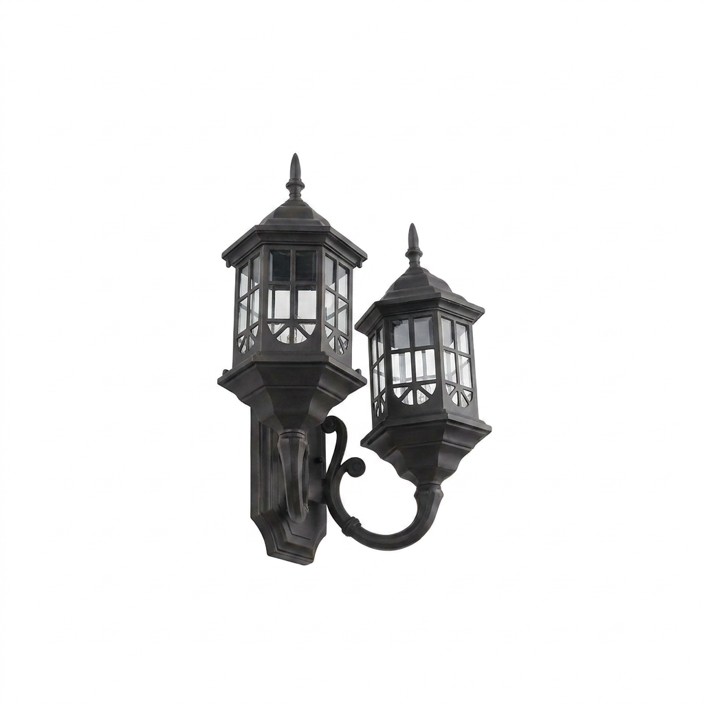 2 Light Outdoor Wall Sconce American Garden Metal Light — white background