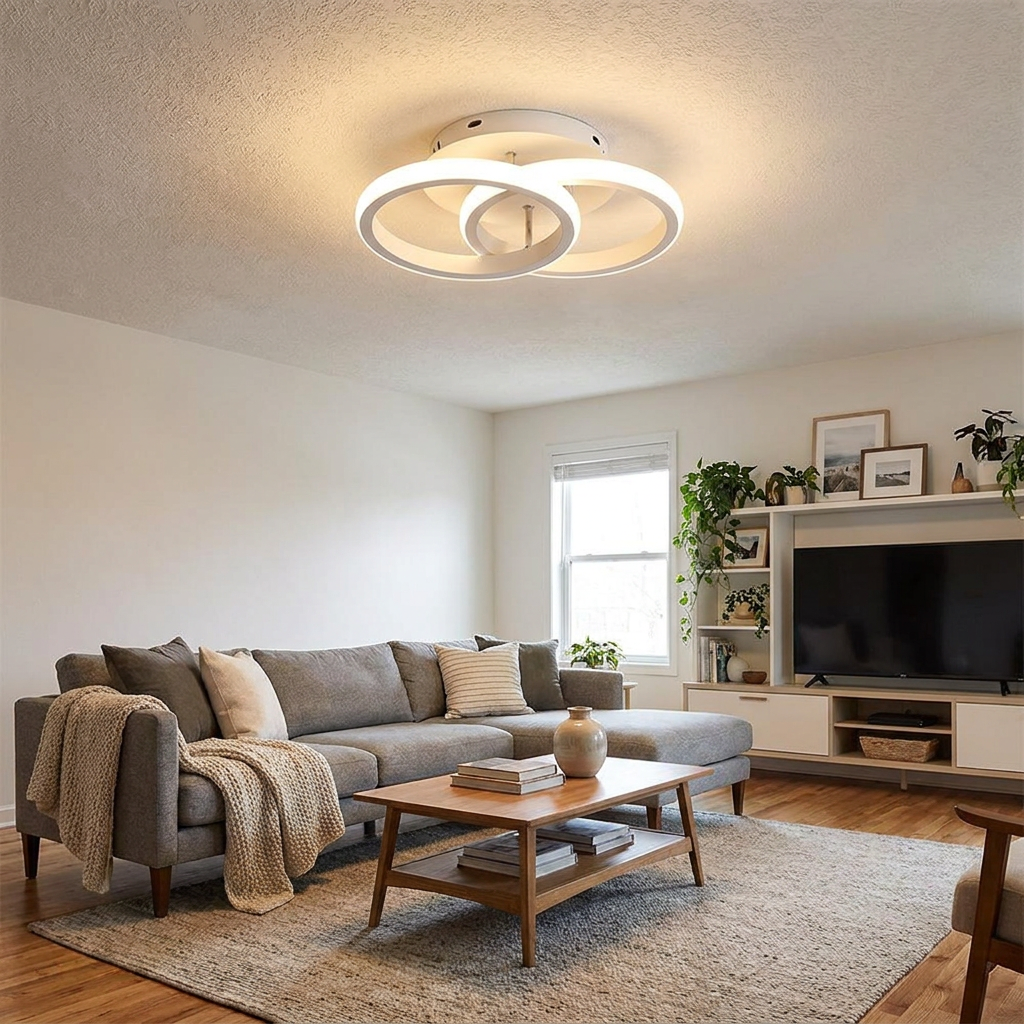 2 Circle Flush Mount Lighting Fixtures Metal LED Living Room Ceiling Lights — lifestyle 1