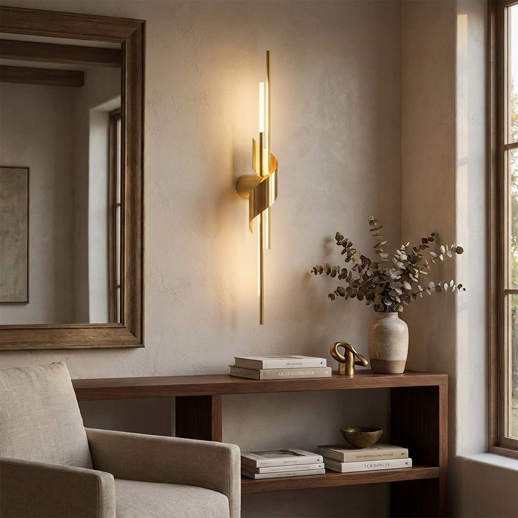 2 Lamp Linear Wall Sconce Italian Luxury Solid Copper Light — lifestyle 3