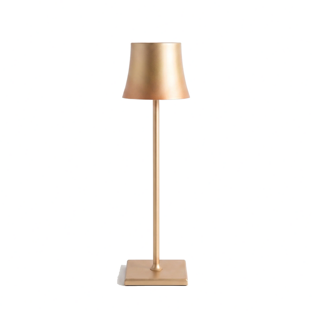 Cool Hue Metal Table Lamp in gold on a plain white background