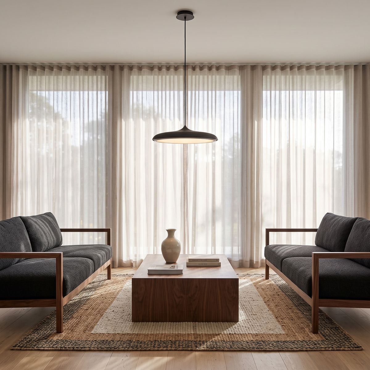16'' Flat Circular Adjustable Metal LED Modern Pendant Light — lifestyle 3