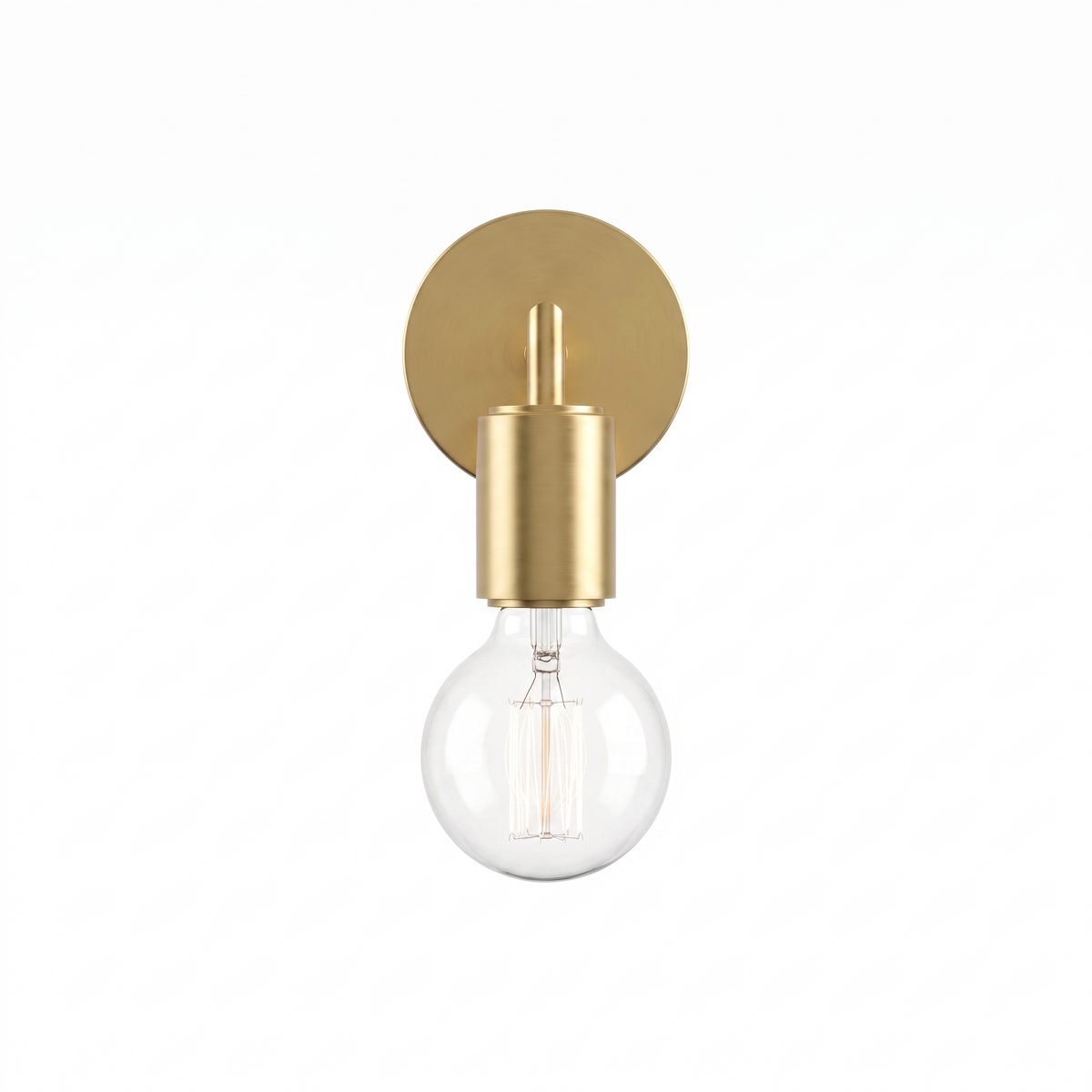 Minimalist Glass Wall Lamp brass wall sconce with clear glass bulb, white background