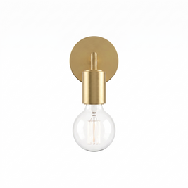 Minimalist Glass Wall Lamp brass wall sconce with clear glass bulb, white background