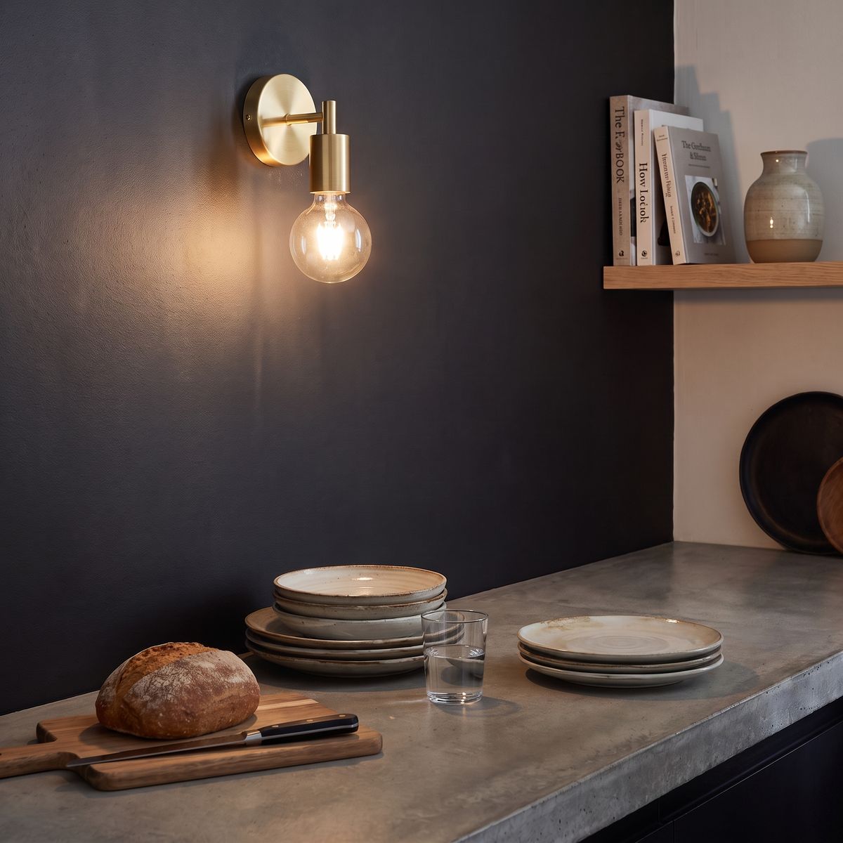 Minimalist Glass Wall Lamp installed above a kitchen counter, lifestyle