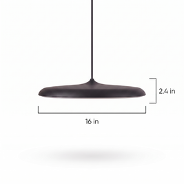 16'' Flat Circular Adjustable Metal LED Modern Pendant Light - full length with dimensions (16 in shade diameter, 2.4 in shade thickness)