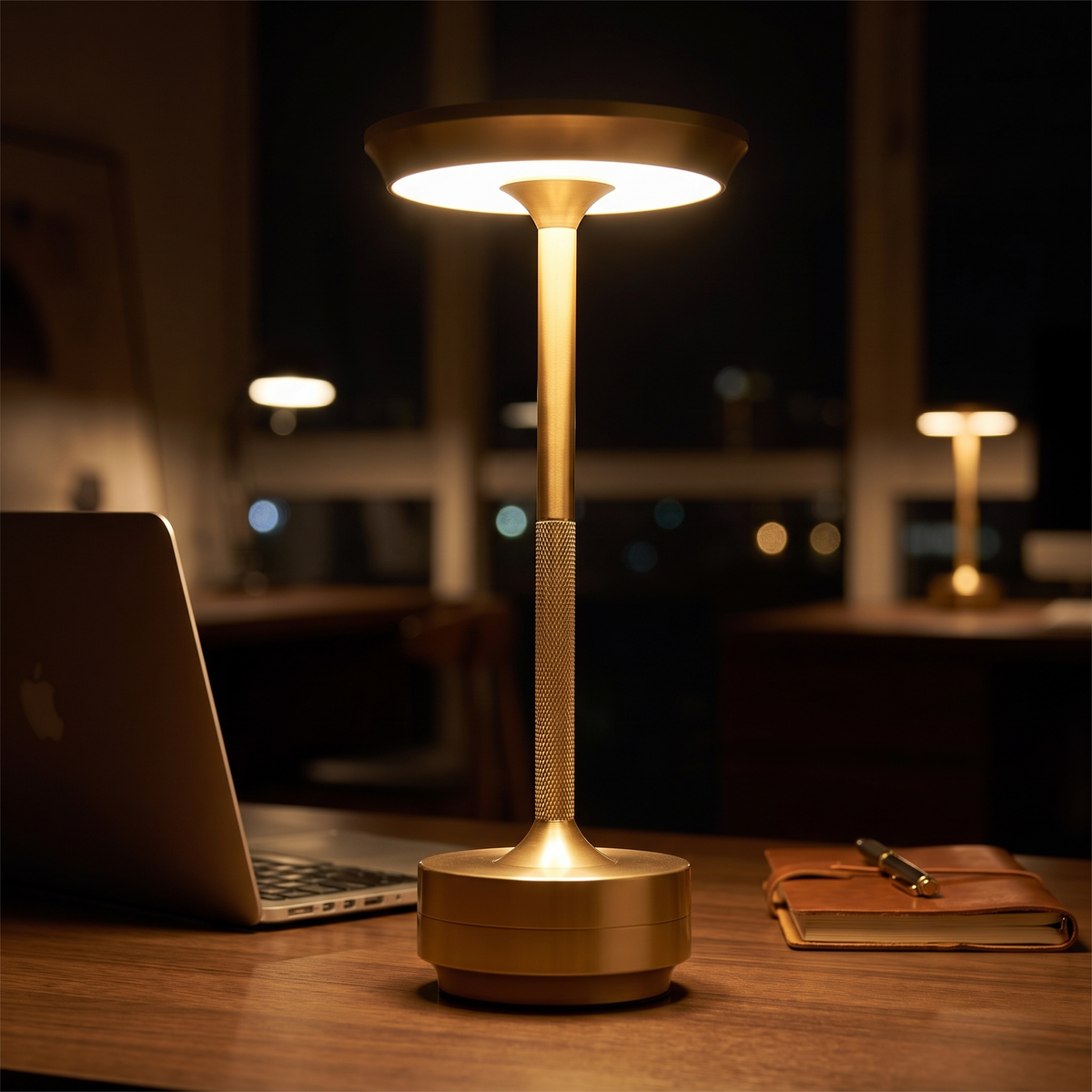Modern Polished Touch Dimming Table Lamp on a home office desk