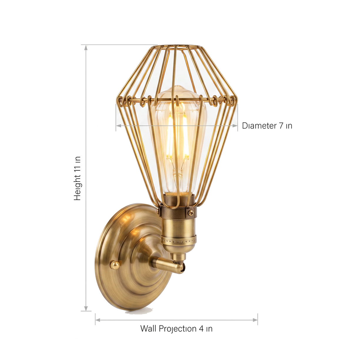 Foundry Adjustable Iron Wall Lamp dimensions on a plain white background