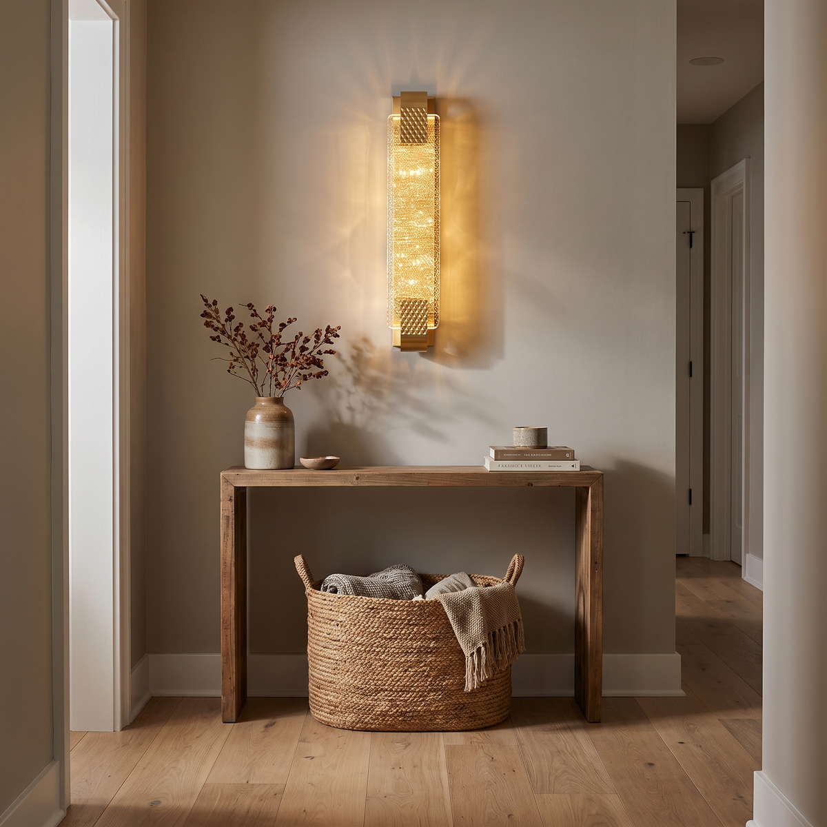Luxury modern crystal wall light in entryway hallway