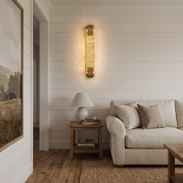 Luxury modern crystal wall light in farmhouse living room