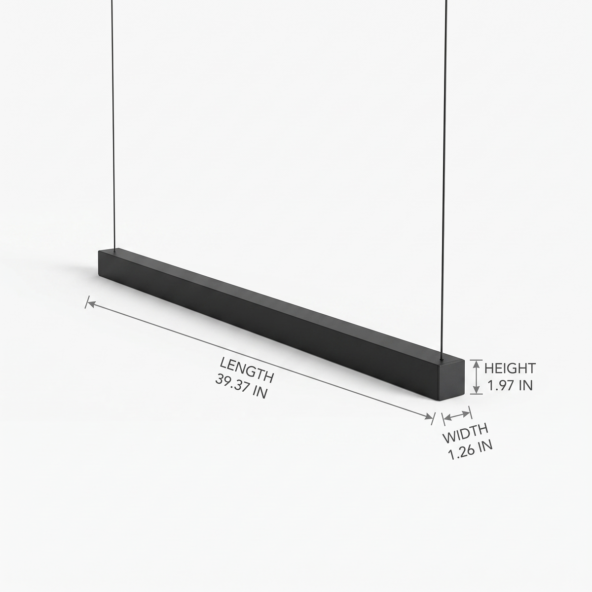 Modern LED Linear Suspension Light on white background with dimensions