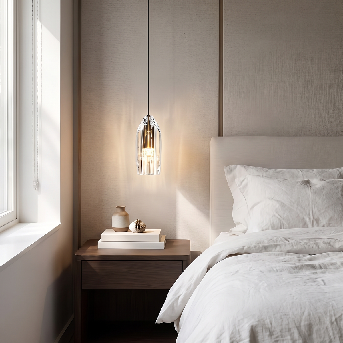 Crystal Geometric Mini Pendant Light beside a bed