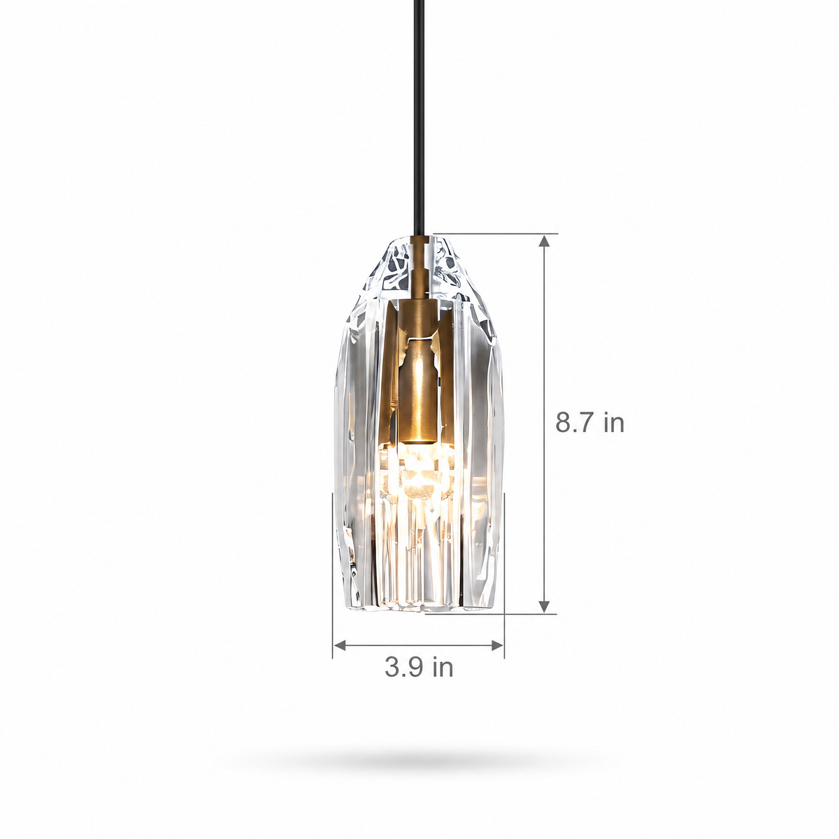 Crystal Geometric Mini Pendant Light on white background with dimensions