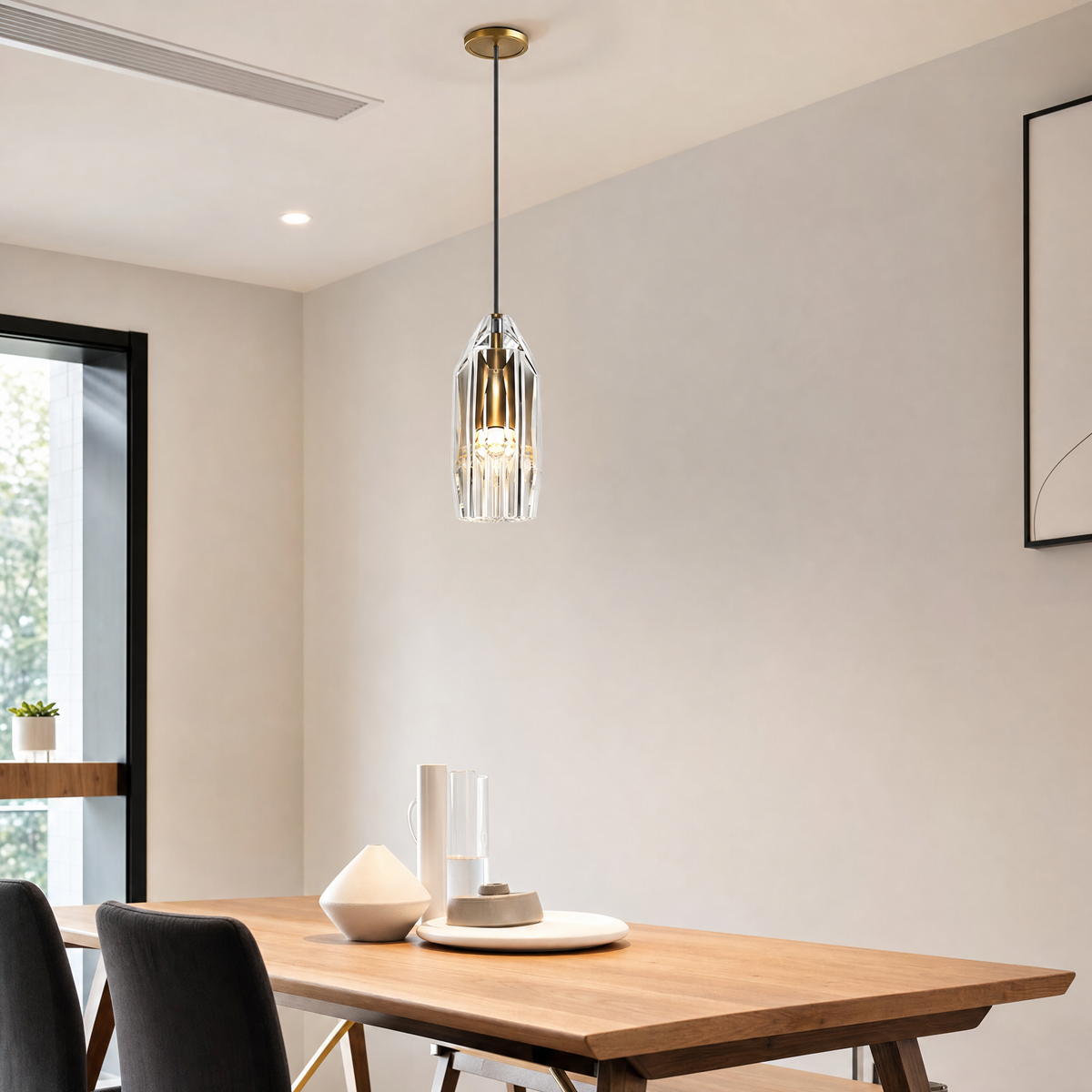 Crystal Geometric Mini Pendant Light above a dining table