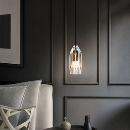 Crystal Geometric Mini Pendant Light beside an armchair