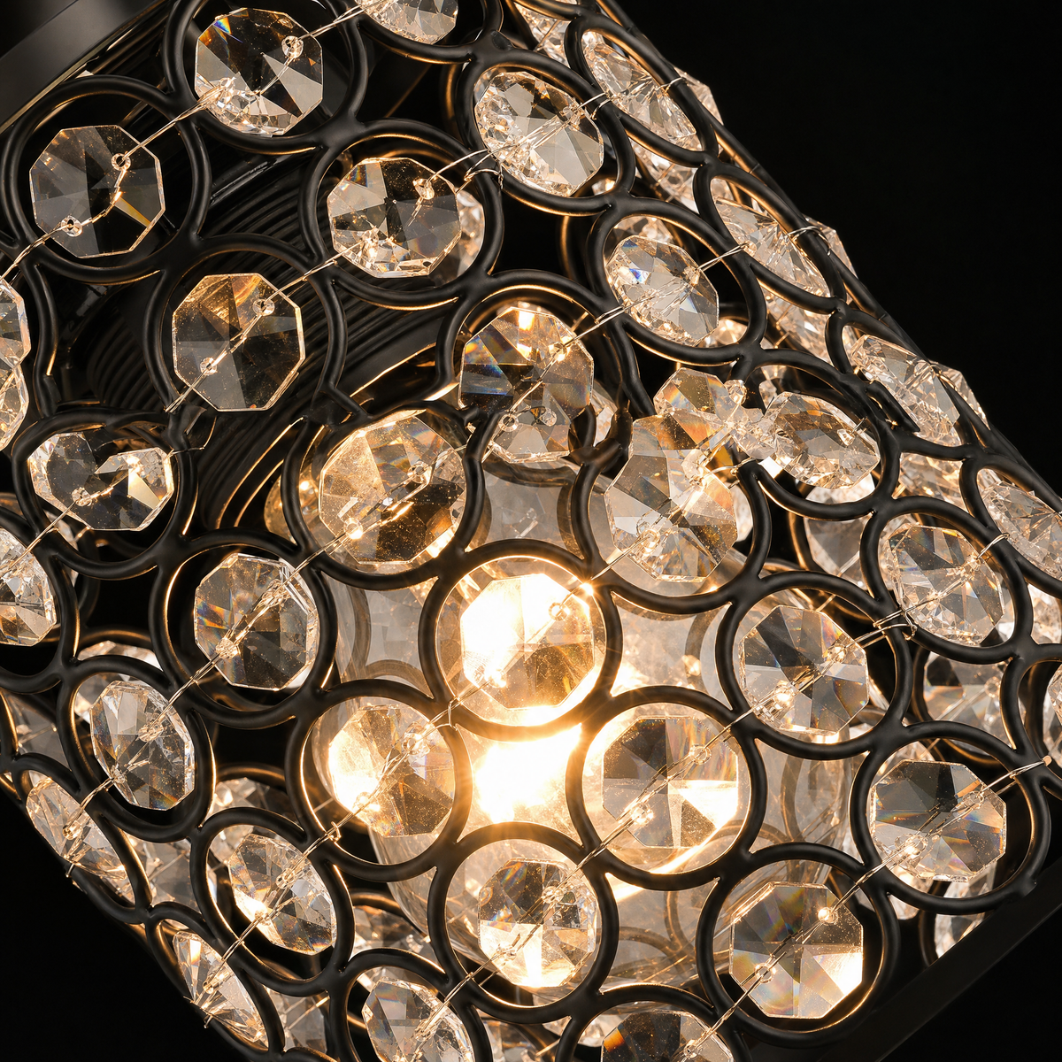 Crystal Cylinder Pendant Light crystal bead shade detail