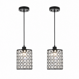 Crystal Cylinder Pendant Light set of 2 in black on a white background