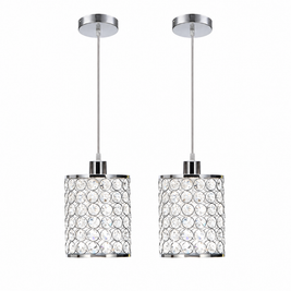 Crystal Cylinder Pendant Light set of 2 in chrome on a white background