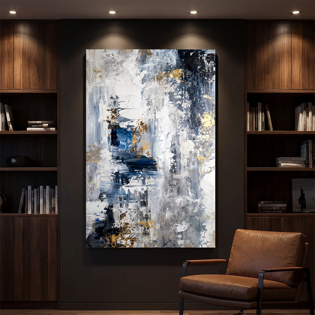 Into The Storm Abstract Textured Canvas Wall Art lit in a modern study