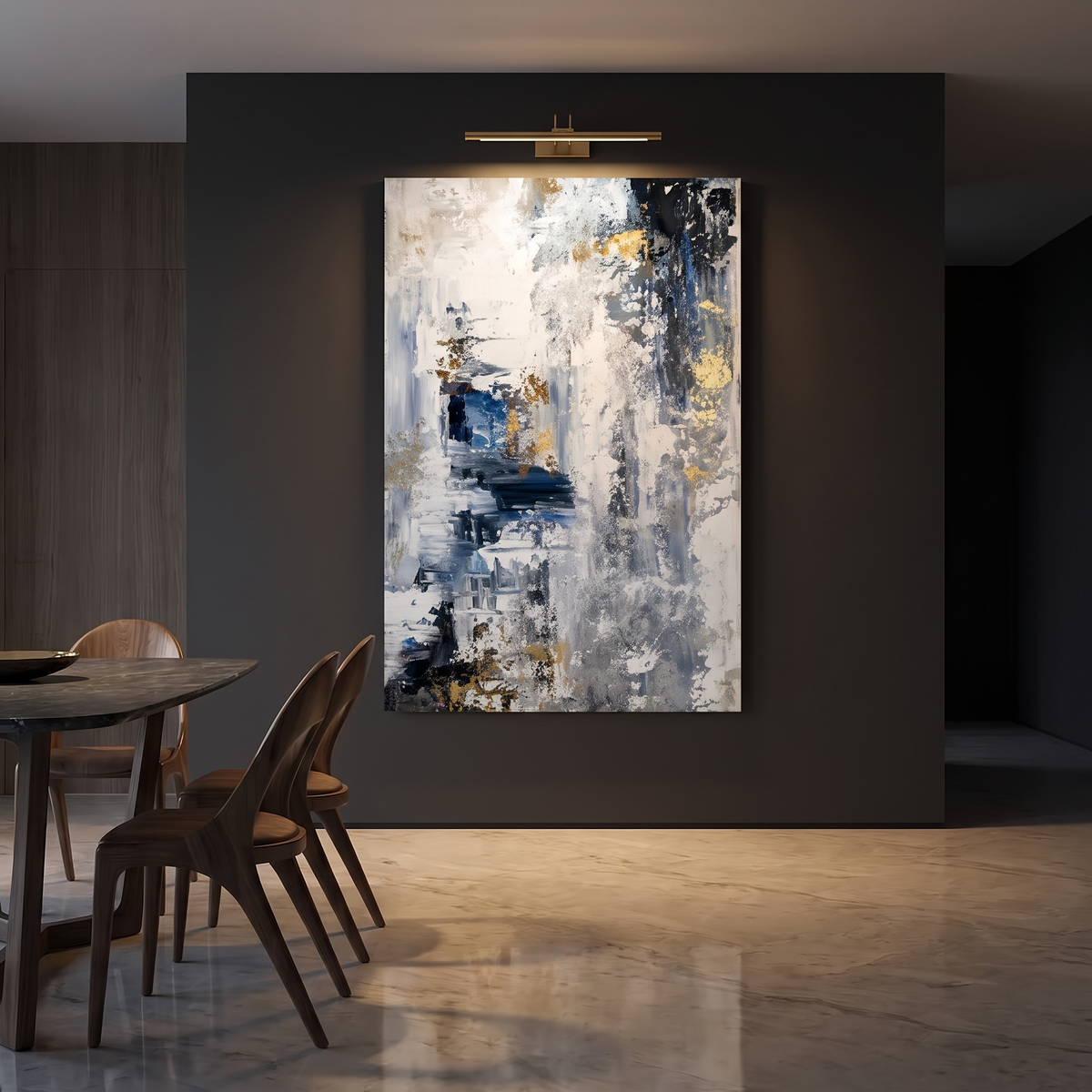 Into The Storm Abstract Textured Canvas Wall Art with dramatic gallery lighting